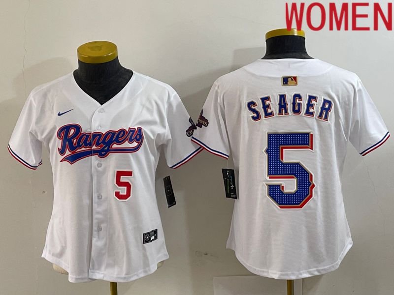 Women Texas Rangers 5 Seager White Champion Game Nike 2024 MLB Jersey style 2